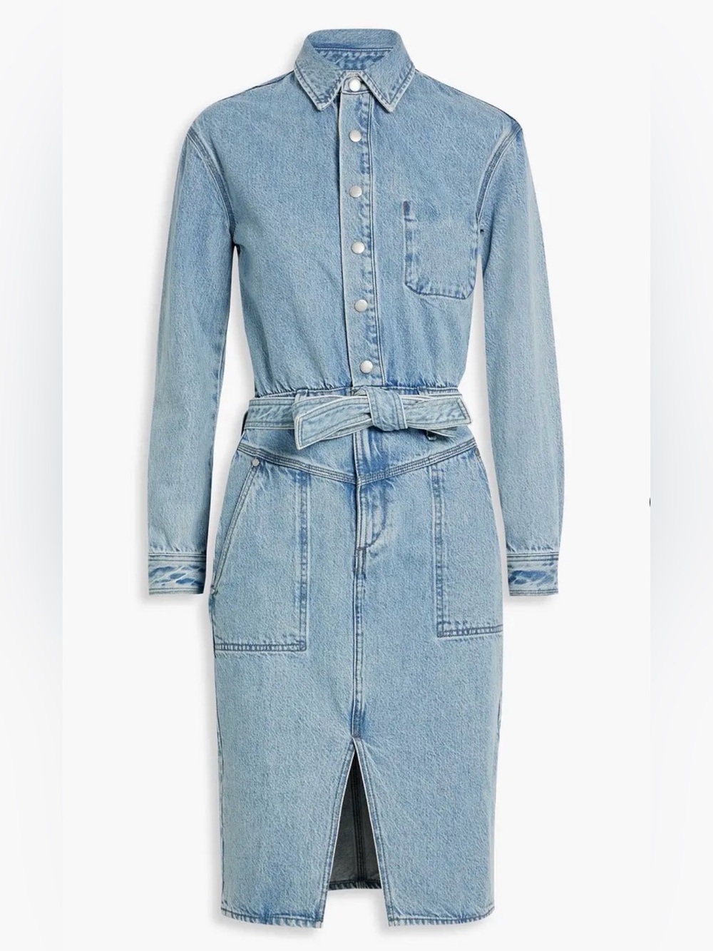 Rag & Bone Mia Denim Shirt Dress XS Clean Lou Belted Snap Front Midi 100% Cotton - Picture 2 of 12